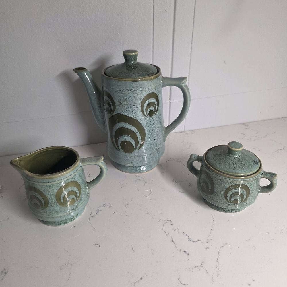Artisan Ceramic Tea Set in Blue-Green